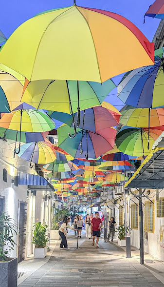 Image Placeholder: Overhead view of vibrant umbrellas in Umbrella Valley.